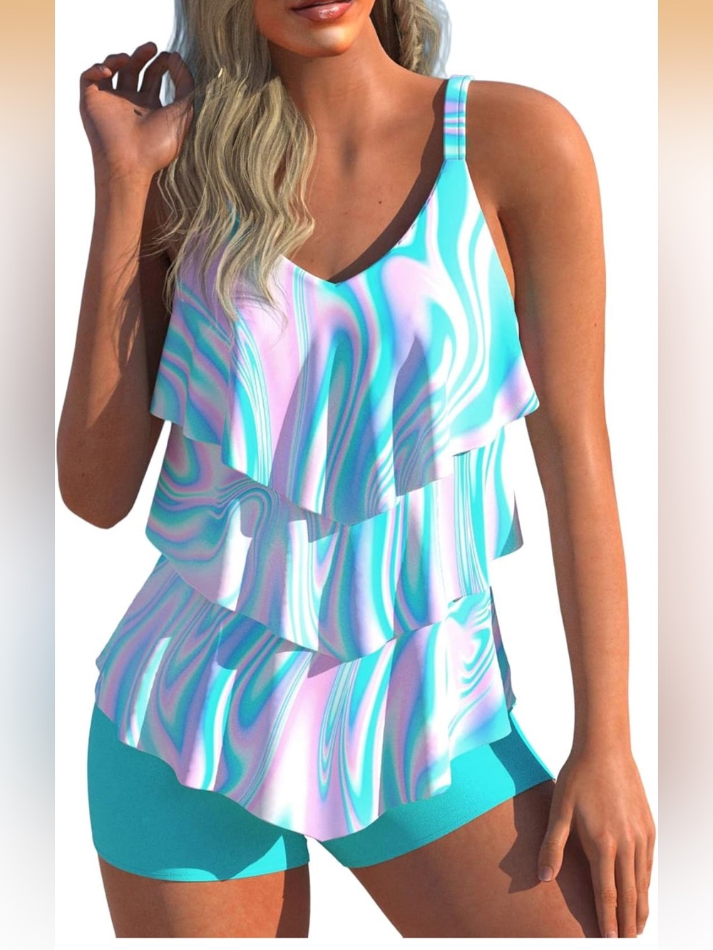 Layered Ruffle Two Piece Tankini Swimsuits Flowy Swimdress L. 673/bb19-1:v